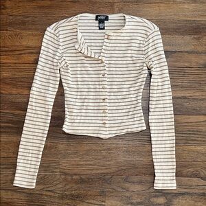 Just Polly Button-Up Stripes Cardigan 100% Cotton XS Cream/Beige Vintage